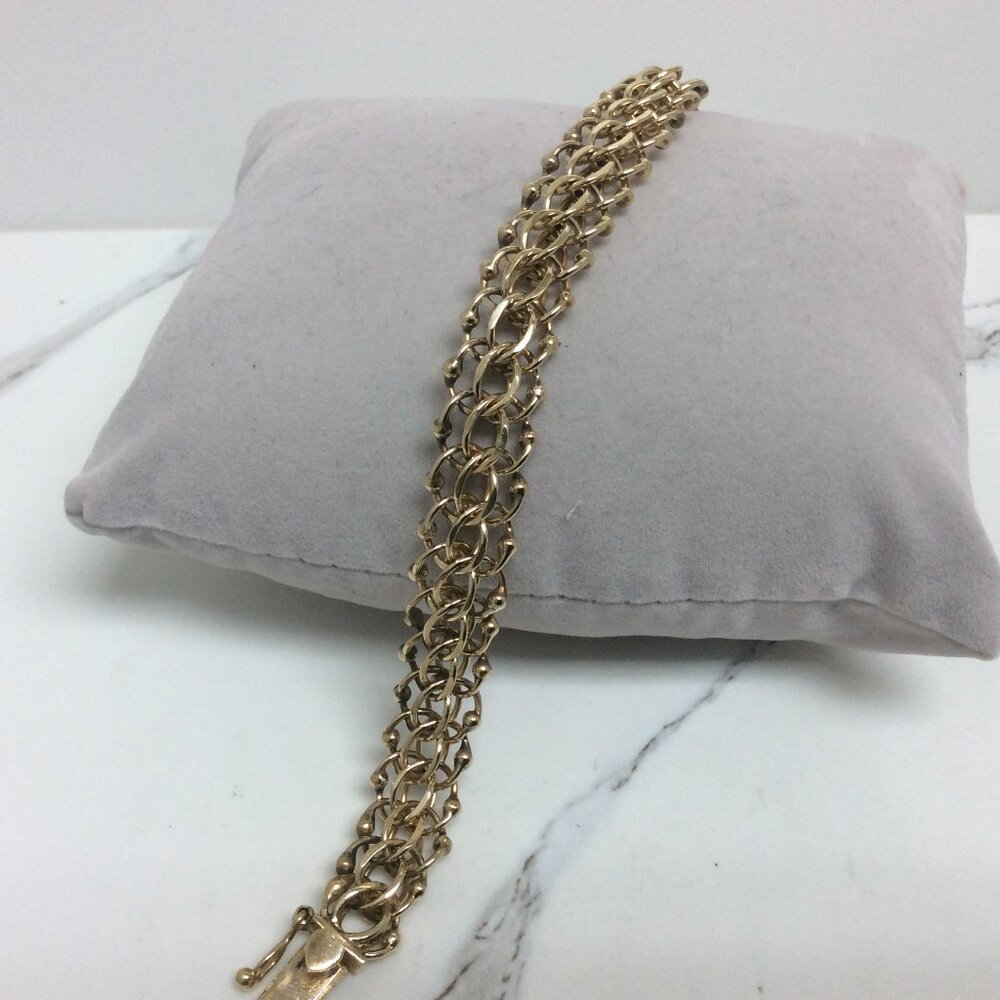 14k Yellow Solid Real Gold  Double Circle Link Charm Bracelet 7''    24.80gr